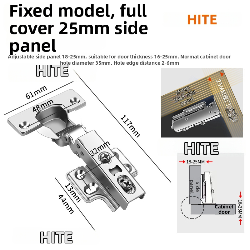 HITE szekrényajtó pánt, rozsdamentes acél, hidraulikus csillapítás, eltávolítható