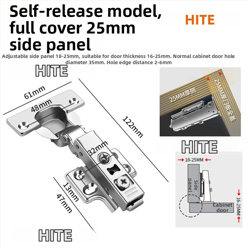 HITE szekrényajtó pánt, rozsdamentes acél, hidraulikus csillapítás, eltávolítható