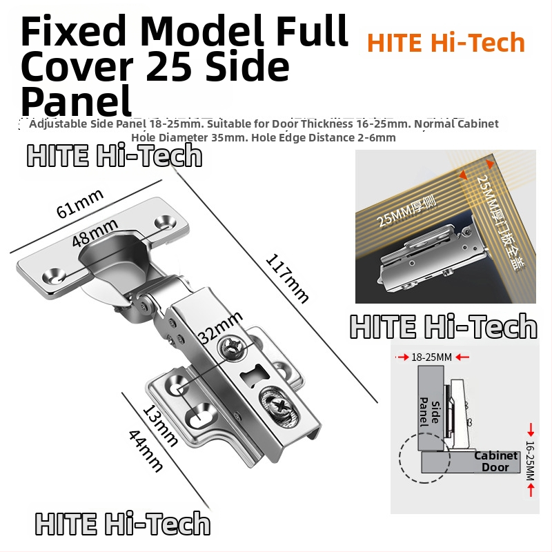 HITE szekrényajtó pánt, rozsdamentes acél, hidraulikus csillapítás, eltávolítható