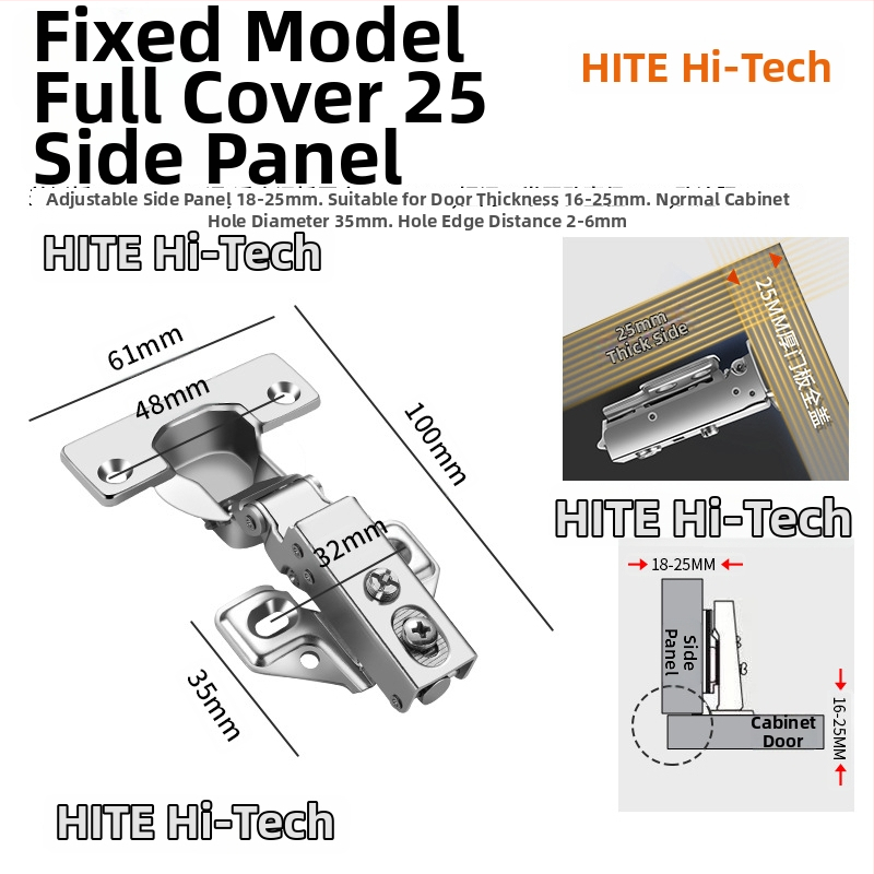 HITE szekrényajtó pánt, rozsdamentes acél, hidraulikus csillapítás, eltávolítható