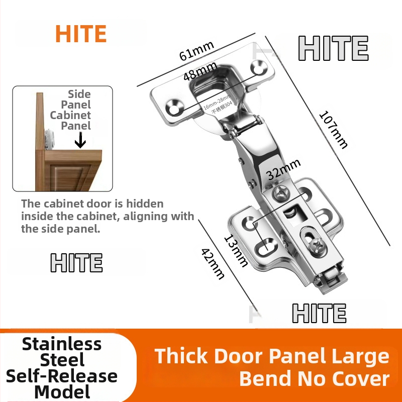 HITE szekrényajtó pánt, rozsdamentes acél, hidraulikus csillapítás, eltávolítható