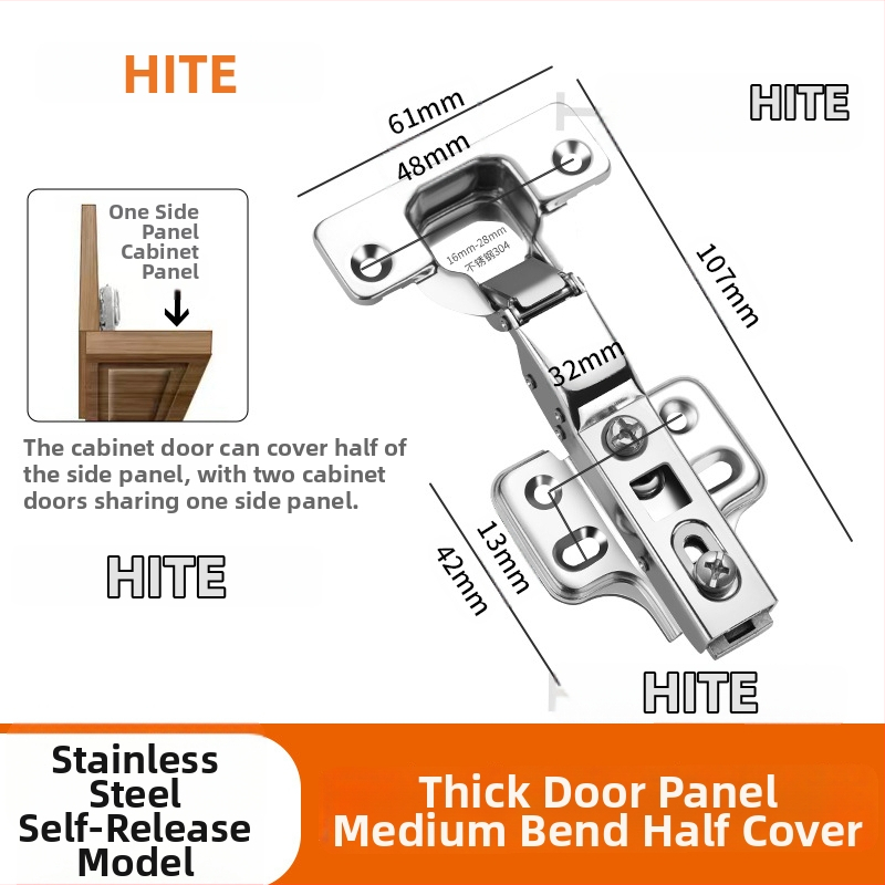 HITE szekrényajtó pánt, rozsdamentes acél, hidraulikus csillapítás, eltávolítható