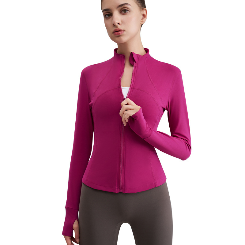 Ženska joga jakna s stojećim ovratnikom, uski kroj, materijal Nylon 80% + Spandex 20% (smjesa kemijskih vlakana), podstava 20% Spandex, dugi rukavi, fitness odjeća