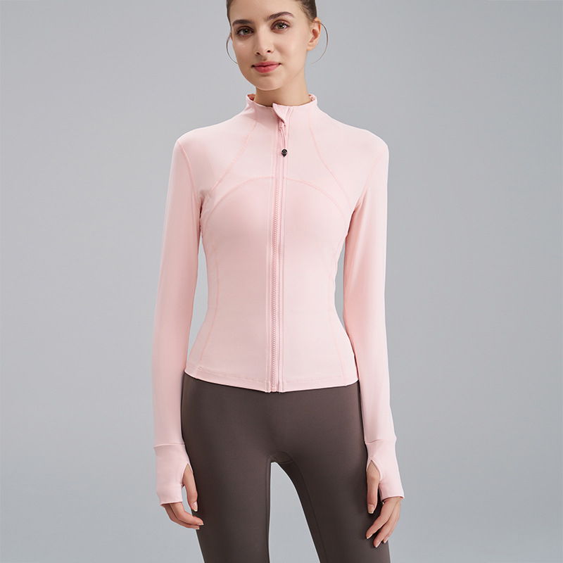 Ženska joga jakna s stojećim ovratnikom, uski kroj, materijal Nylon 80% + Spandex 20% (smjesa kemijskih vlakana), podstava 20% Spandex, dugi rukavi, fitness odjeća