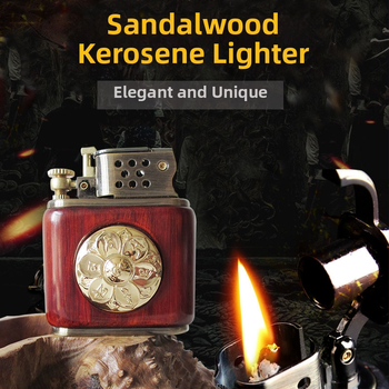 Kerozina aizdedzinātājs ar metāla korpusu un rosewood apdari, vēja izturīgs, logotipa gravēšana, dāvanu kastes iespēja