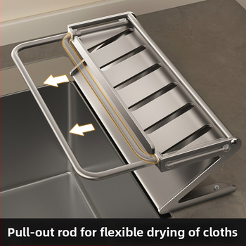 Sieninis virtuvės plovimo kriauklės laikiklis su nutekėjimu ir kempinės laikikliu, Dimo prekės ženklas, modelis GJQ939, medžiaga anglies plienas + ABS, daugiafunkcinis, be įrengimo