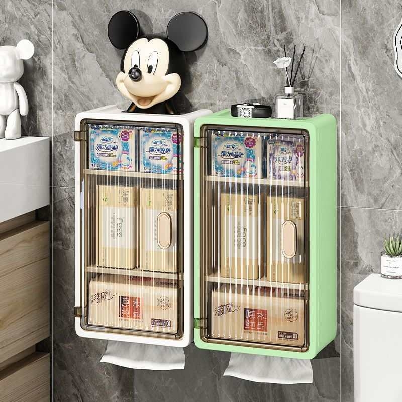 Zidni kupaonski ormarić bez bušenja, plastični, s 3 sloja, držač toaletnog papira, vodootporan, moderni minimalistički stil