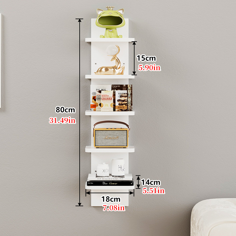 Zidni 5-etažni regal za skladištenje i knjige, moderan minimalistički dizajn dnevnog boravka