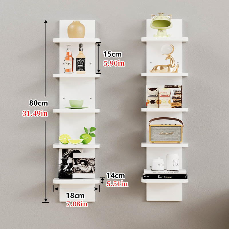 Zidni 5-etažni regal za skladištenje i knjige, moderan minimalistički dizajn dnevnog boravka