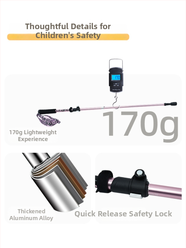 Vaikų žygio lazda, aliuminio lydinys, 170 g, 3 dalys, išorinis užrakto mechanizmas, tiesi rankena