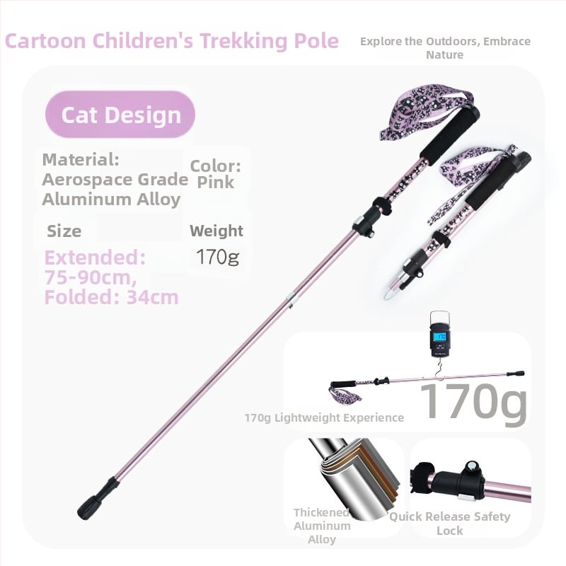 Vaikų žygio lazda, aliuminio lydinys, 170 g, 3 dalys, išorinis užrakto mechanizmas, tiesi rankena