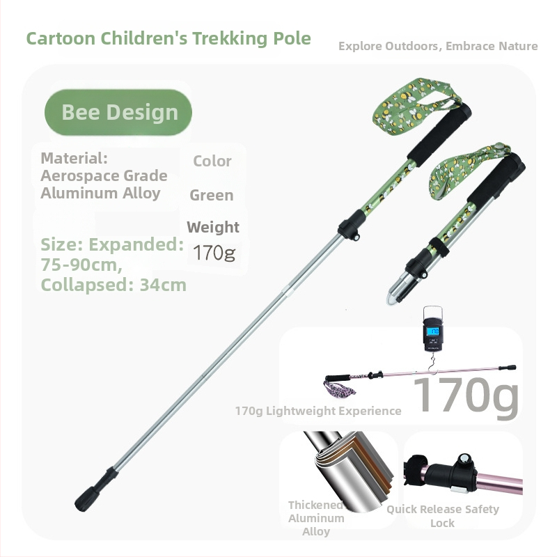 Vaikų žygio lazda, aliuminio lydinys, 170 g, 3 dalys, išorinis užrakto mechanizmas, tiesi rankena