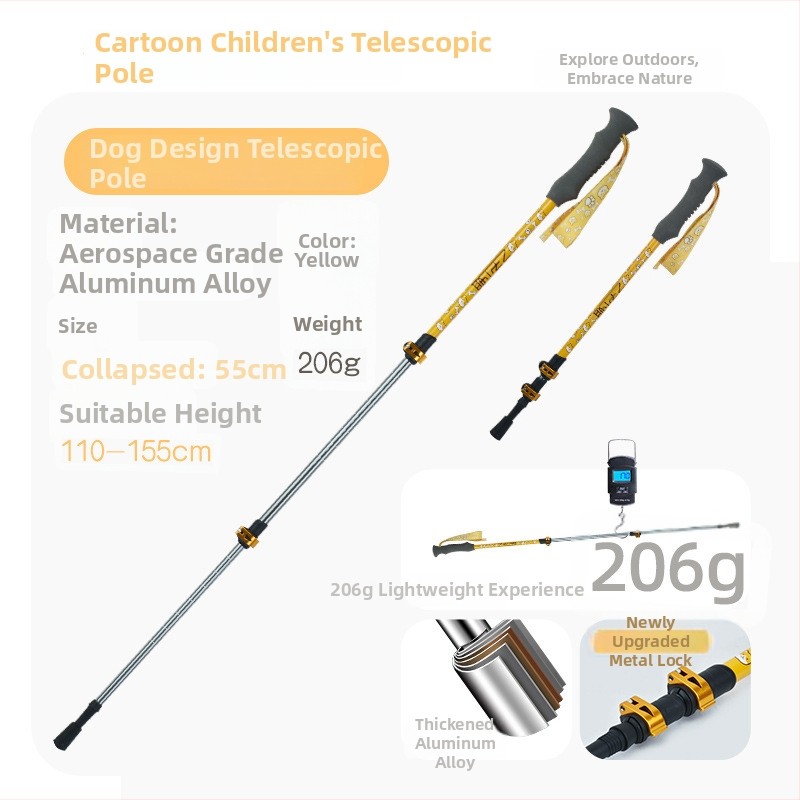 Vaikų žygio lazda, aliuminio lydinys, 170 g, 3 dalys, išorinis užrakto mechanizmas, tiesi rankena