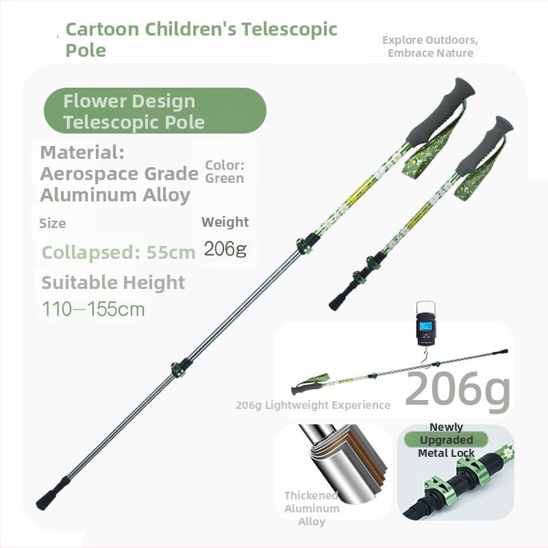 Vaikų žygio lazda, aliuminio lydinys, 170 g, 3 dalys, išorinis užrakto mechanizmas, tiesi rankena