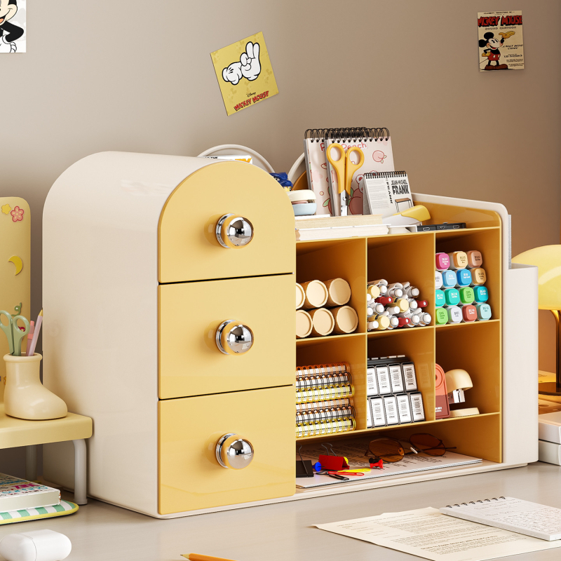 Asztali könyvtartó és tároló – 2 az 1-ben rendező rekeszekkel, PP műanyagból, 1 L kapacitás, modell 2508