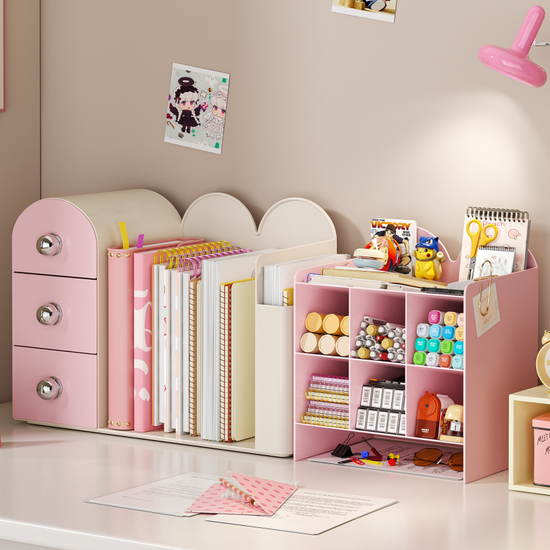 Asztali könyvtartó és tároló – 2 az 1-ben rendező rekeszekkel, PP műanyagból, 1 L kapacitás, modell 2508