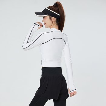 Ženski set za trčanje na otvorenom — uski kroj, dugi rukav, brzo-sušeci top, s jastučićem za prsni koš, najlon/spandeks, 2025
