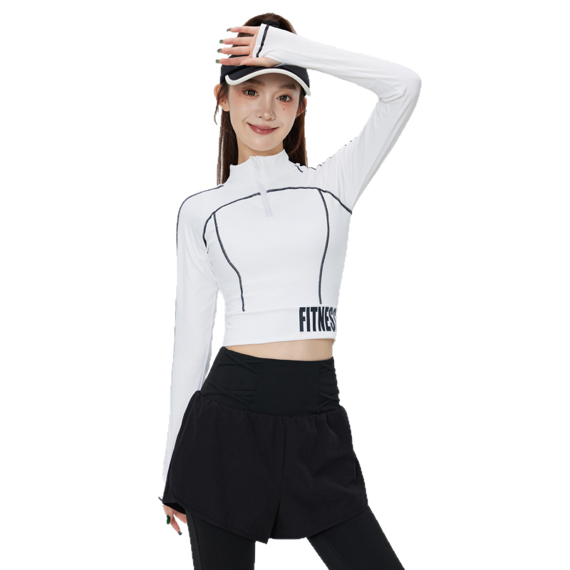 Ženski set za trčanje na otvorenom — uski kroj, dugi rukav, brzo-sušeci top, s jastučićem za prsni koš, najlon/spandeks, 2025