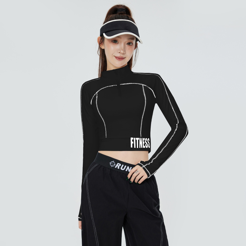 Ženski set za trčanje na otvorenom — uski kroj, dugi rukav, brzo-sušeci top, s jastučićem za prsni koš, najlon/spandeks, 2025