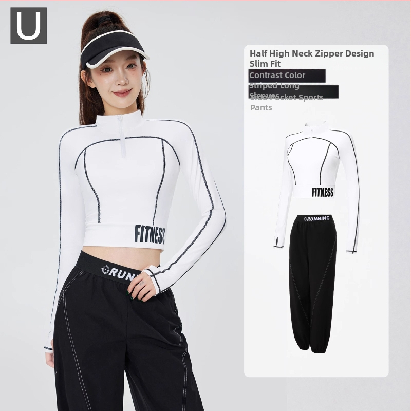 Ženski set za trčanje na otvorenom — uski kroj, dugi rukav, brzo-sušeci top, s jastučićem za prsni koš, najlon/spandeks, 2025