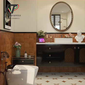 Fürdőszobai antik téglamintás csempe, glazúrozott fényes felület, antik mintázat, csúszásmentes felület, fél-matt befejezés, vízfelvétel 0,5%