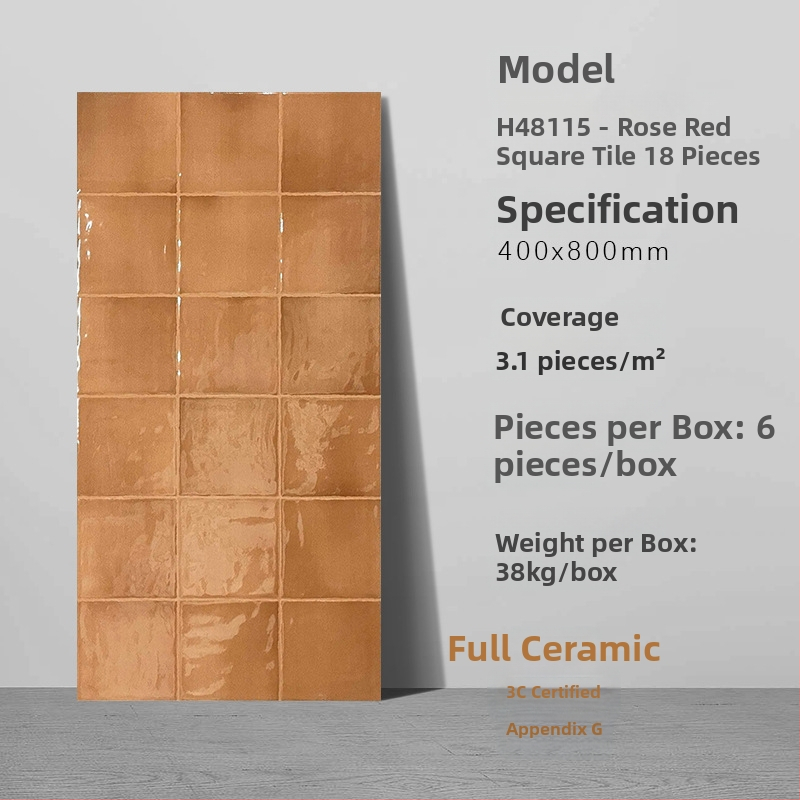 Fürdőszobai antik téglamintás csempe, glazúrozott fényes felület, antik mintázat, csúszásmentes felület, fél-matt befejezés, vízfelvétel 0,5%