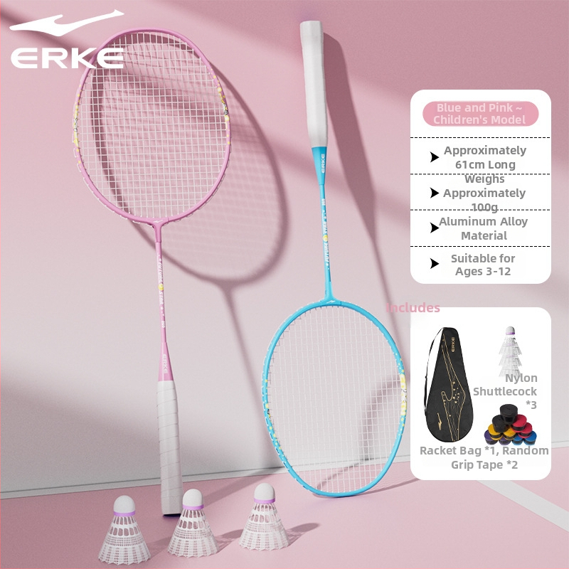 Pora badminton raketė vaikams, aliuminio lydinio rėmas, svoris 95–100 g, rankenos dydis G5, veleno kietumas vidutinis