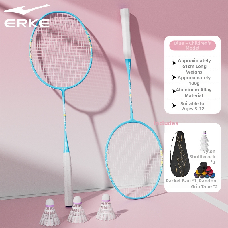 Pora badminton raketė vaikams, aliuminio lydinio rėmas, svoris 95–100 g, rankenos dydis G5, veleno kietumas vidutinis