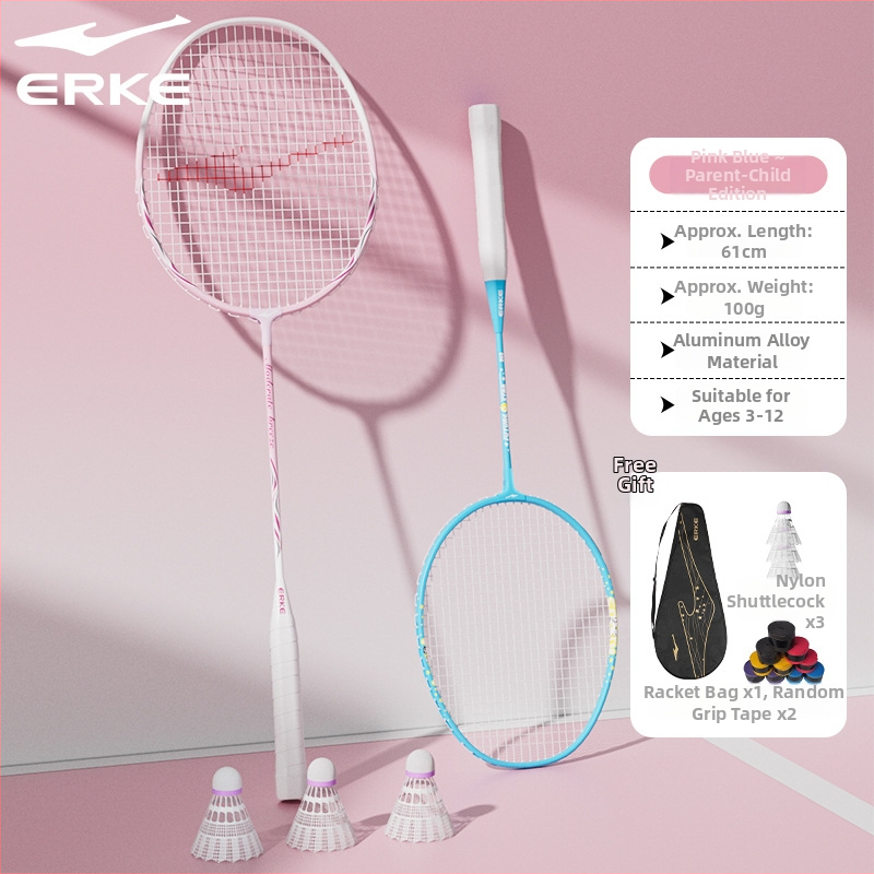 Pora badminton raketė vaikams, aliuminio lydinio rėmas, svoris 95–100 g, rankenos dydis G5, veleno kietumas vidutinis