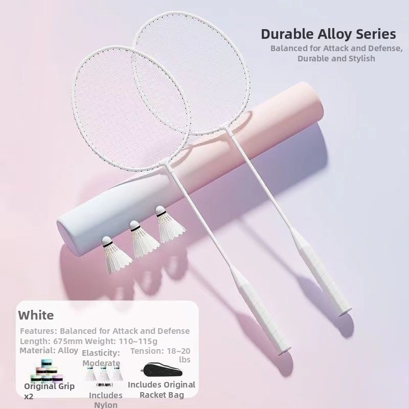 Badminton raketės komplektas (pora) suaugusiems ir vaikams, aliuminio lydinio rėmas, nailoninis pluoštas, svoris 95–100 g, tiesus kotas