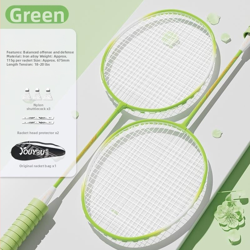 Badminton raketės komplektas (pora) suaugusiems ir vaikams, aliuminio lydinio rėmas, nailoninis pluoštas, svoris 95–100 g, tiesus kotas