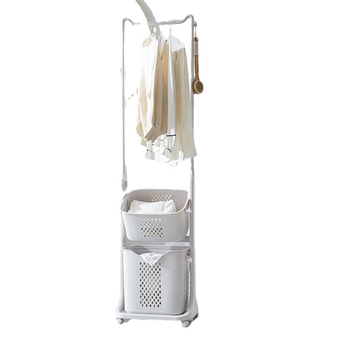 Ράφι-Κρεμάστρα για Ρούχα σε Δάπεδο, Δύο Επιπέδων, Μετακινούμενο, Μεταλλικοί Σωλήνες PP/ABS