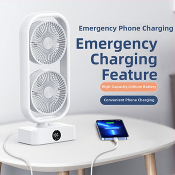 Galda ventilators ar divām galvām un apgaismojumu - USB barošana, 5V, 10W, klusa darbība, attālinātais pults