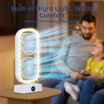 Galda ventilators ar divām galvām un apgaismojumu - USB barošana, 5V, 10W, klusa darbība, attālinātais pults