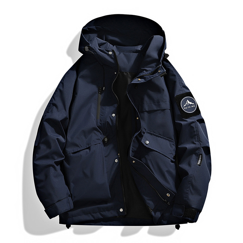 Ανδρικό εργασιακό μπουφάν με φερμουάρ, χαλαρή γραμμή, χωρίς κουκούλα, πολυεστέρας - άνοιξη/φθινόπωρο