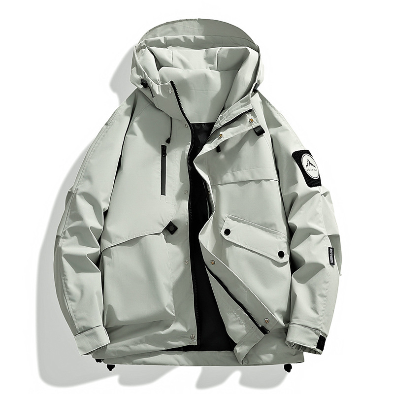 Ανδρικό εργασιακό μπουφάν με φερμουάρ, χαλαρή γραμμή, χωρίς κουκούλα, πολυεστέρας - άνοιξη/φθινόπωρο