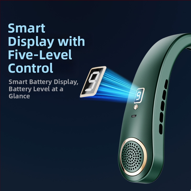 Ανεμιστήρας λαιμού, φορητός, με επαναφορτιζόμενη μπαταρία 1000–1200 mAh, κινητήρας χωρίς ψήκτρες, χωρίς λεπίδες, USB τροφοδοσία, αυτονομία 2–3 ωρών