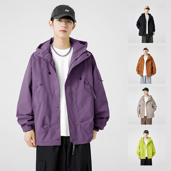 Ζακέτα εξωτερικού χώρου για ζευγάρια, αναπνεύσιμο ύφασμα, κουκούλα, φερμουάρ, φαρδιά γραμμή, άνοιξη–φθινόπωρο