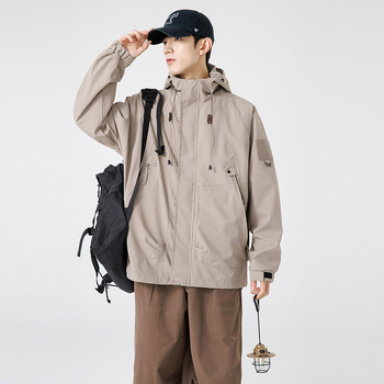 Ζακέτα εξωτερικού χώρου για ζευγάρια, αναπνεύσιμο ύφασμα, κουκούλα, φερμουάρ, φαρδιά γραμμή, άνοιξη–φθινόπωρο