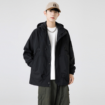 Ζακέτα εξωτερικού χώρου για ζευγάρια, αναπνεύσιμο ύφασμα, κουκούλα, φερμουάρ, φαρδιά γραμμή, άνοιξη–φθινόπωρο