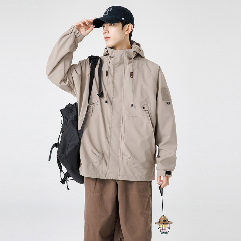 Ζακέτα εξωτερικού χώρου για ζευγάρια, αναπνεύσιμο ύφασμα, κουκούλα, φερμουάρ, φαρδιά γραμμή, άνοιξη–φθινόπωρο