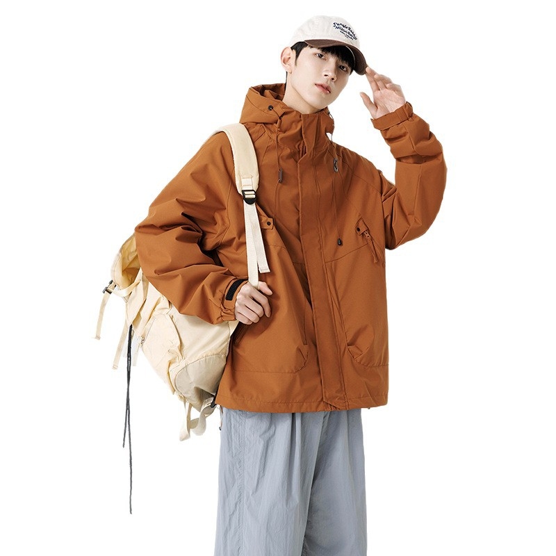 Ζακέτα εξωτερικού χώρου για ζευγάρια, αναπνεύσιμο ύφασμα, κουκούλα, φερμουάρ, φαρδιά γραμμή, άνοιξη–φθινόπωρο