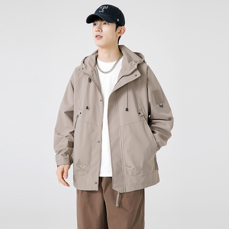 Ζακέτα εξωτερικού χώρου για ζευγάρια, αναπνεύσιμο ύφασμα, κουκούλα, φερμουάρ, φαρδιά γραμμή, άνοιξη–φθινόπωρο