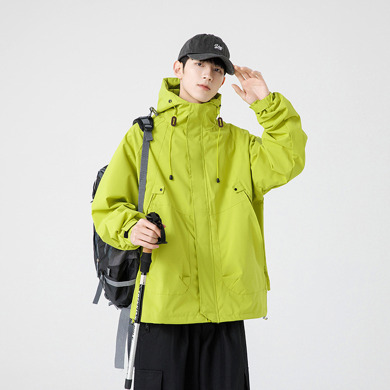 Ζακέτα εξωτερικού χώρου για ζευγάρια, αναπνεύσιμο ύφασμα, κουκούλα, φερμουάρ, φαρδιά γραμμή, άνοιξη–φθινόπωρο