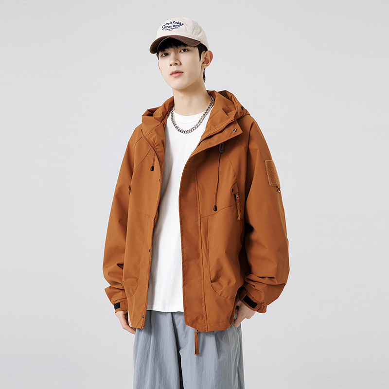 Ζακέτα εξωτερικού χώρου για ζευγάρια, αναπνεύσιμο ύφασμα, κουκούλα, φερμουάρ, φαρδιά γραμμή, άνοιξη–φθινόπωρο