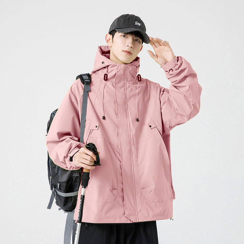 Ζακέτα εξωτερικού χώρου για ζευγάρια, αναπνεύσιμο ύφασμα, κουκούλα, φερμουάρ, φαρδιά γραμμή, άνοιξη–φθινόπωρο