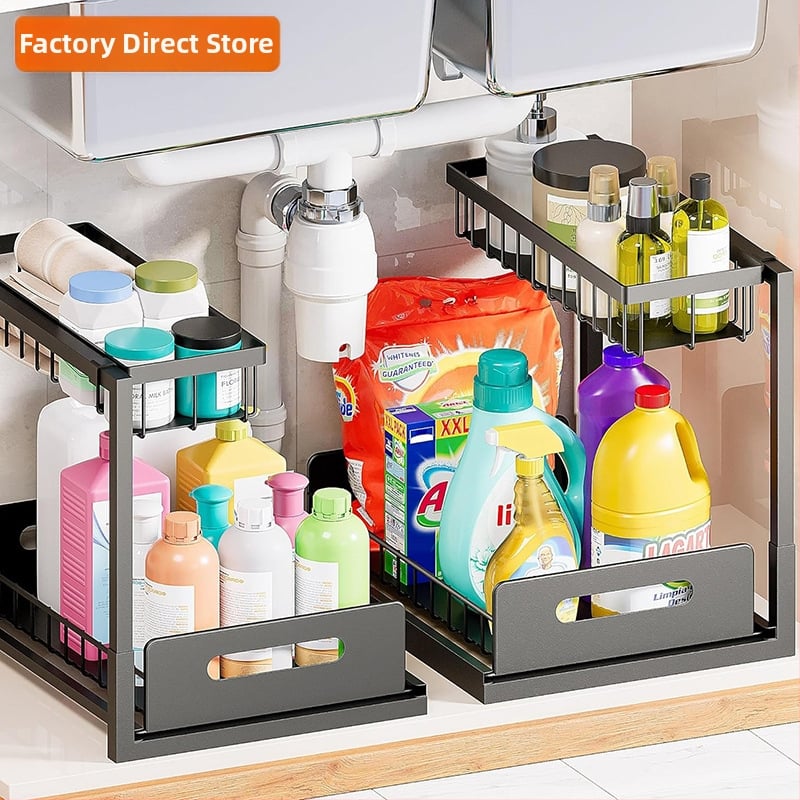 Virtuvės laikymo lentyna po praustuvu, sulankstoma, daugiafunkcinė, anglies plienas, dviejų sluoksnių