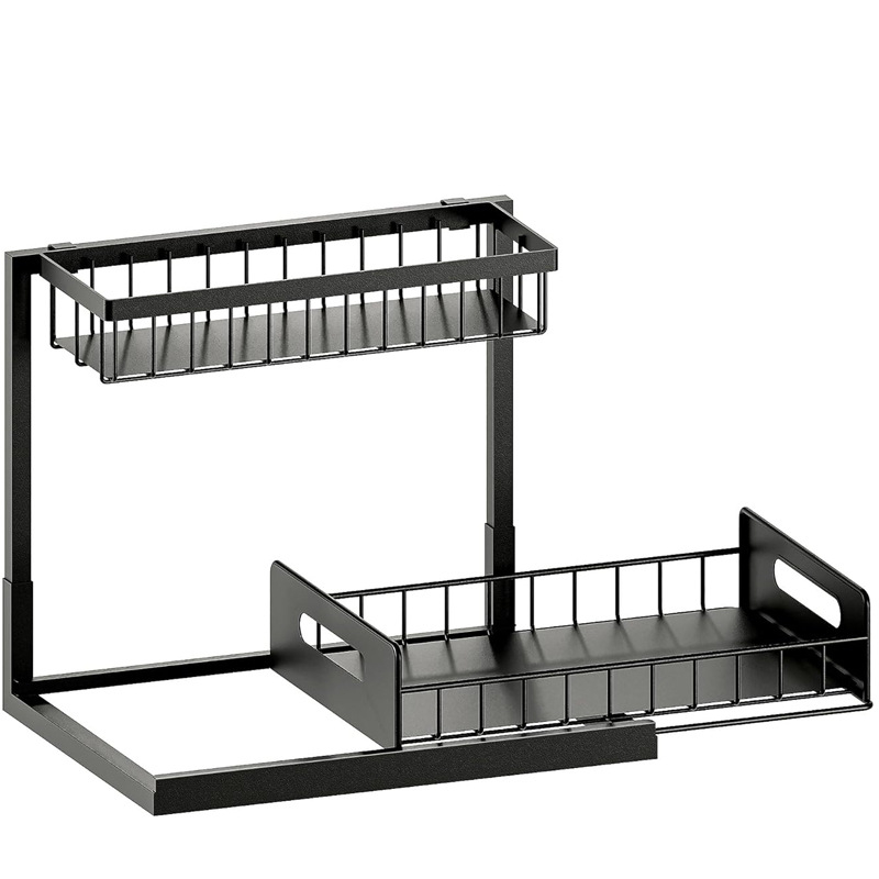 Virtuvės laikymo lentyna po praustuvu, sulankstoma, daugiafunkcinė, anglies plienas, dviejų sluoksnių
