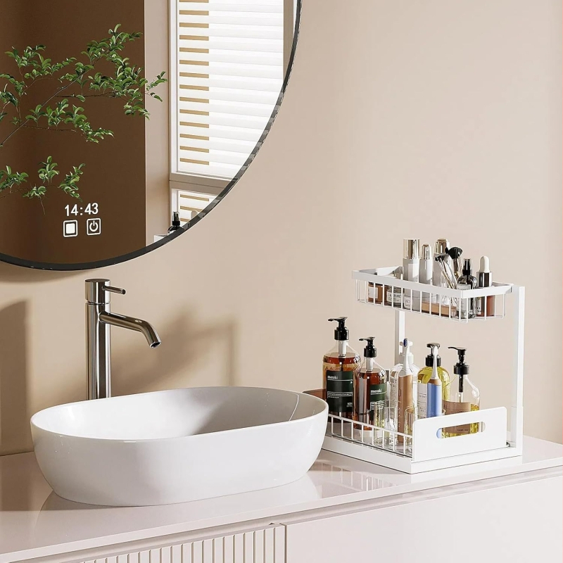 Virtuvės laikymo lentyna po praustuvu, sulankstoma, daugiafunkcinė, anglies plienas, dviejų sluoksnių