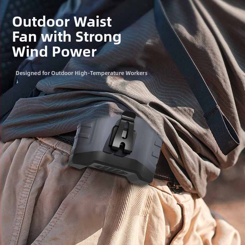Vööventilaator välitingimusteks USB-laetav, sisseehitatud 6000mAh aku, brushless mootor, 5 kiirust, tööiga üle 12 tunni